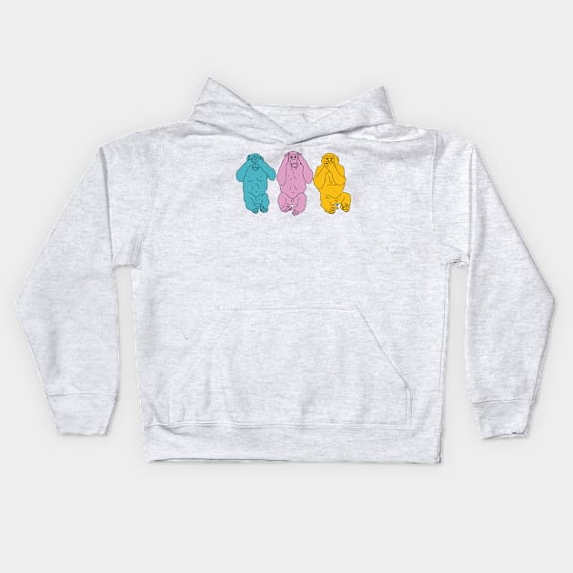 Los 3 Monos Sabios Kids Hoodie by KaiaAramayo